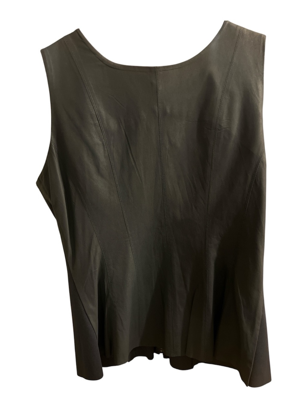 My Tribe Genuine Leather Front Sleeveless Top, peplum, gray/Black, Size L